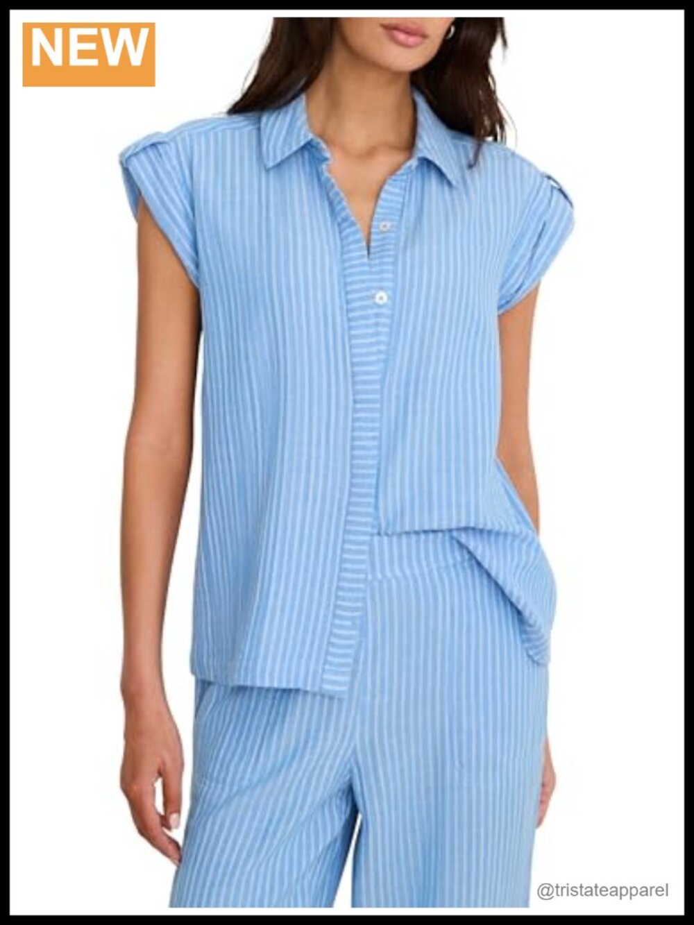 NIC+ZOE Striped Gauze Resort Shirt 80% Cotton 20% Rayon Cap Sleeve